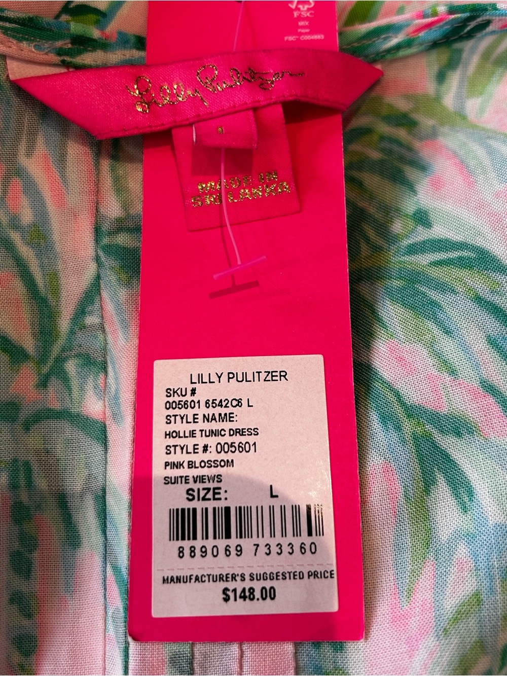 Lilly Pulitzer Hollie Tunic Dress Pink Blossom Suite Views Palm Print NWT L - Picture 2 of 7